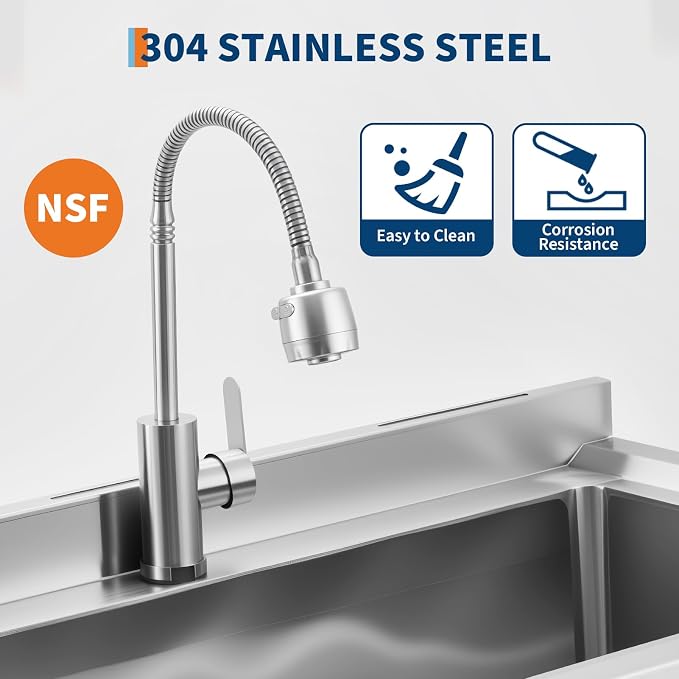 Stainless Steel Utility Sink, 35 Inch Freestanding Commercial Sink, Adjustable - Image 4
