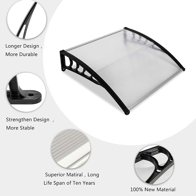 Simply-Me 40" x 40" Door Window Awning Polycarbonate Cover Front Door Outdoor - Image 3