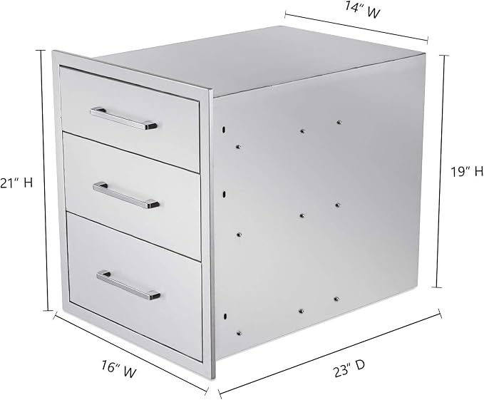 Outdoor Kitchen Drawers Stainless Steel 3-Drawer BBQ Drawer 16" W x 21" H x 23" - Image 3