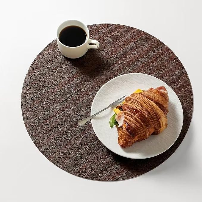 PIGCHCY Round 15" Water-Resistant Placemats Set of 6, Premium Faux Leather - Image 4