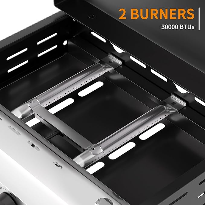 2 Burner BBQ Gas Griddle with Hood, 17.3 Inch Stainless Steel Portable - Image 3