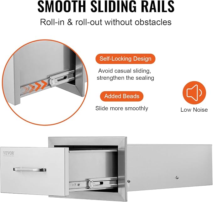 VEVOR 14x8.5 Inch Outdoor Kitchen Drawers Stainless Steel, Flush Mount Double - Image 7