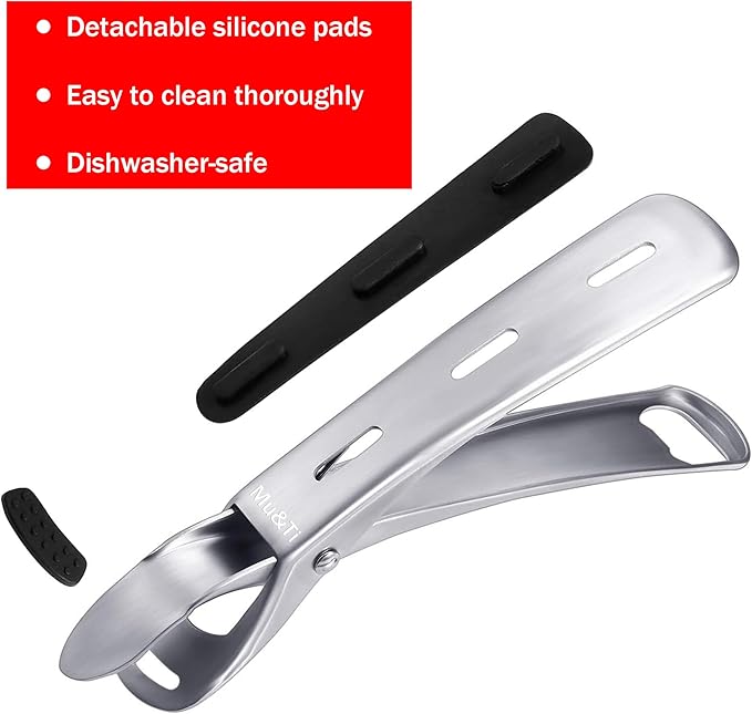 Tongs - Red Stainless Steel Hot Plate Gripper, 7-Inch Length