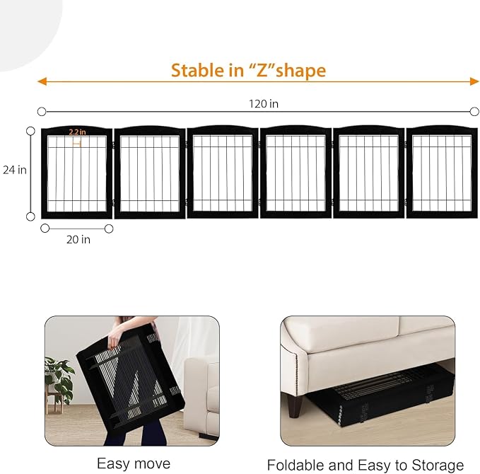 LZRS 6-Panel Extra Wide Wooden Freestanding Dog Gate: Foldable Solid Wood and - Image 5