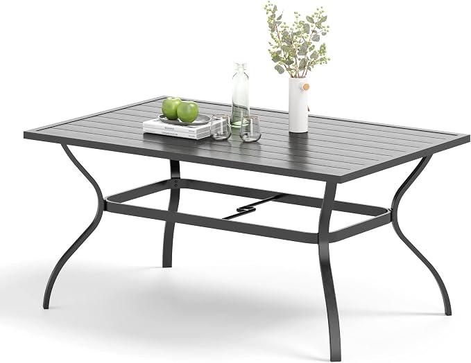 Outdoor Patio Dining Table for 6, All Weather Wrought Iron Black Outdoor Table by MIXPATIO