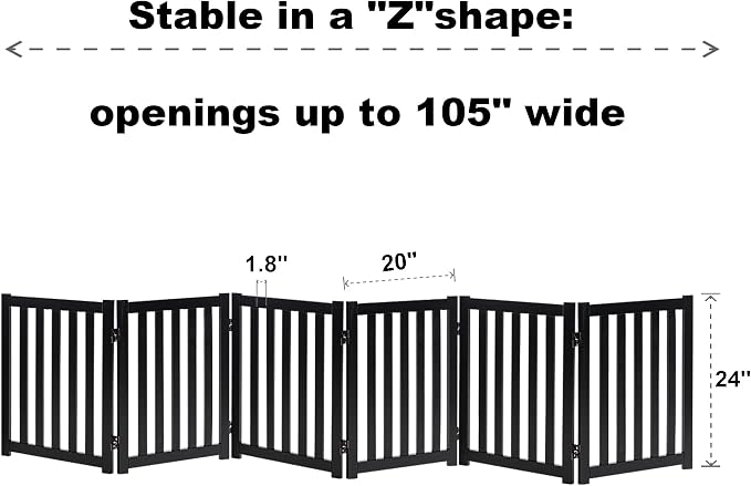 LZRS 6-Panel Extra-Wide Freestanding Wooden Dog Gate Indoor – 24”High Foldable - Image 3