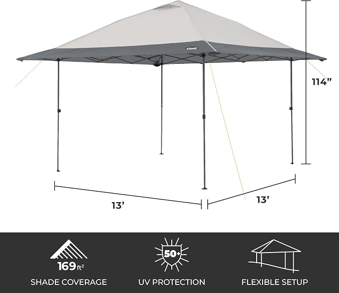 CORE 13 FT x 13 FT Instant Pop Up Canopy Tent | Portable Straight Leg Outdoor - Image 3