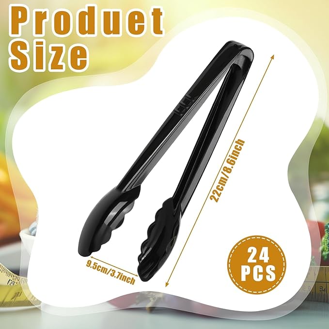 Serving Tongs, 24-Pack Black Plastic for Buffets and Events