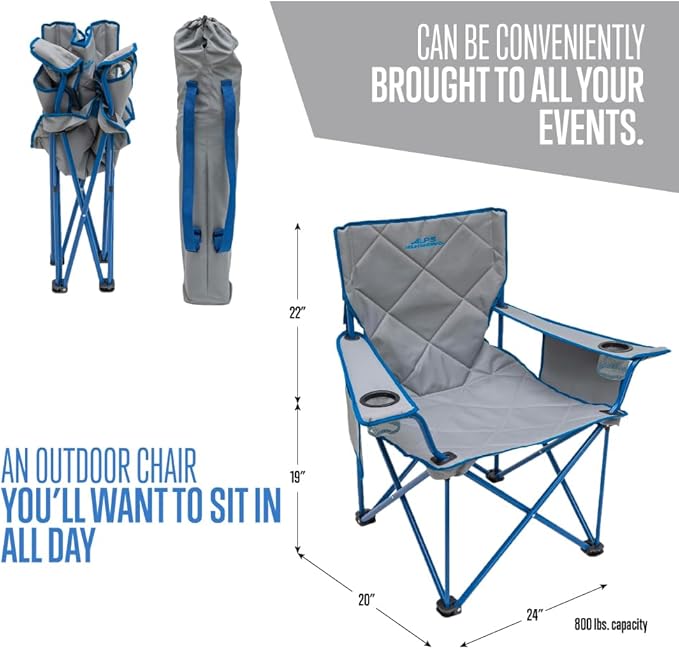 Camp Chairs for Adults, 800 lb Capacity, Light Gray Polyester