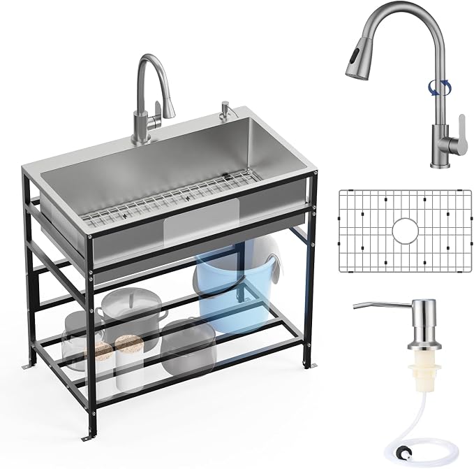 33x19 Inch Stainless Steel Utility Sink-Freestanding Laundry Sink Practicality by FAUENPEEY
