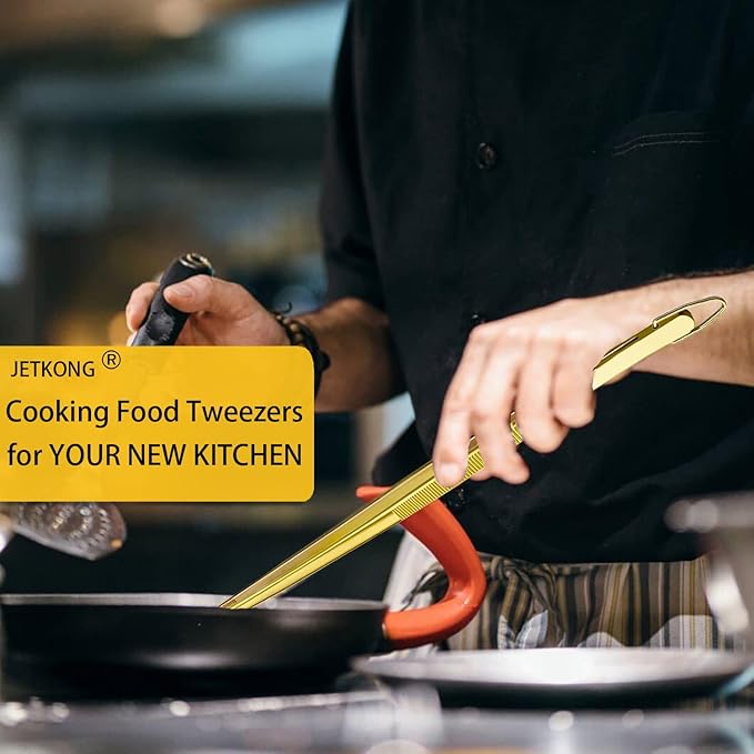 Tongs 12-Inch Stainless Steel Kitchen Tweezers, Set of 2 in Gold
