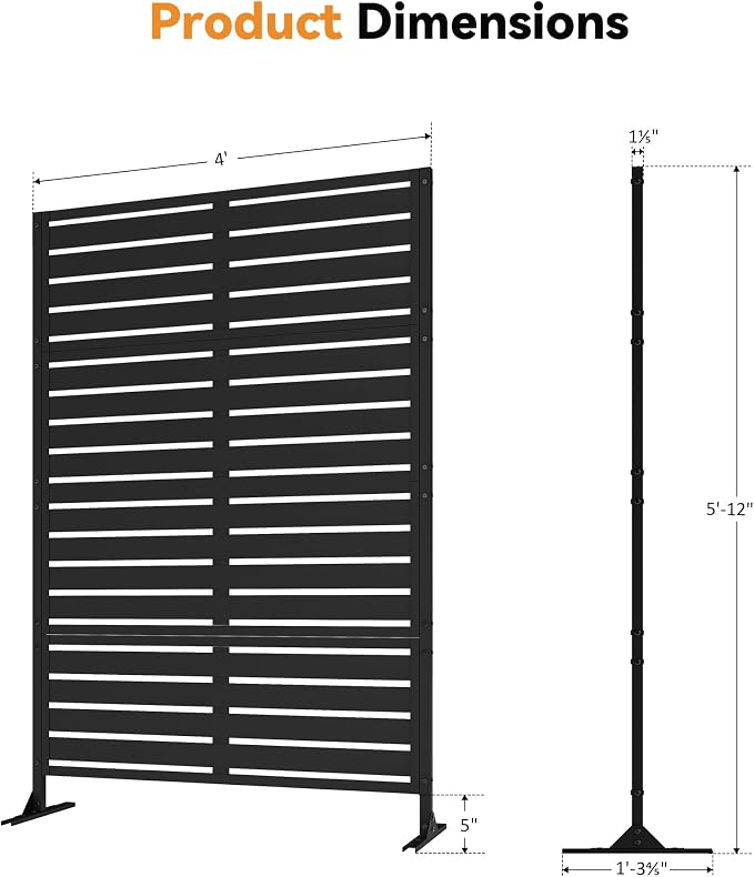 Modern Shade Metal Privacy Screen Outdoor 72" H x 48" W, Stable & Durable - Image 3
