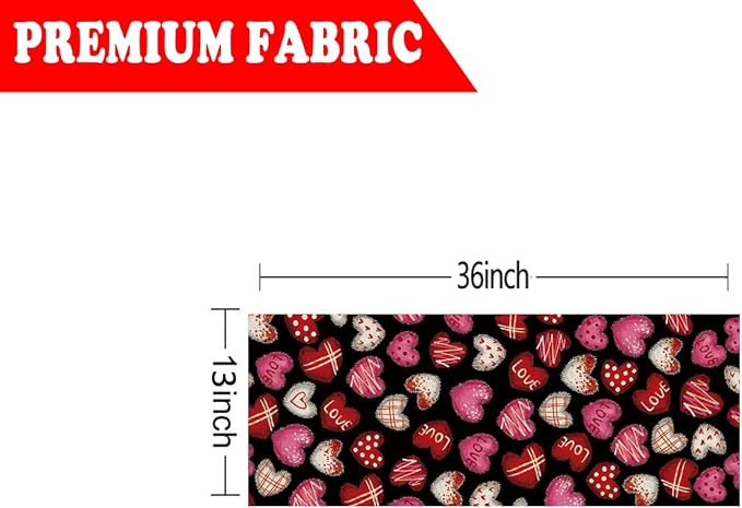 Valentines Day Decorations Table Runner Love Hearts Black Kitchen Dining Table - Image 2