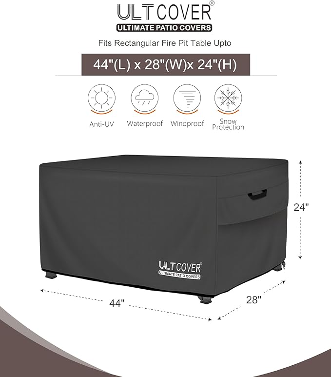 ULTCOVER Rectangular Gas Fire Pit Table Cover 44x28 inch Waterproof Heavy Duty - Image 2