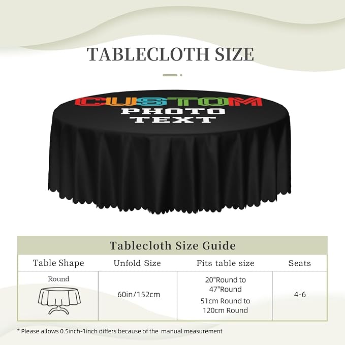 Custom Round Table Cloth, Design Your Logo Text Photo, Personalized Oil Proof - Image 3