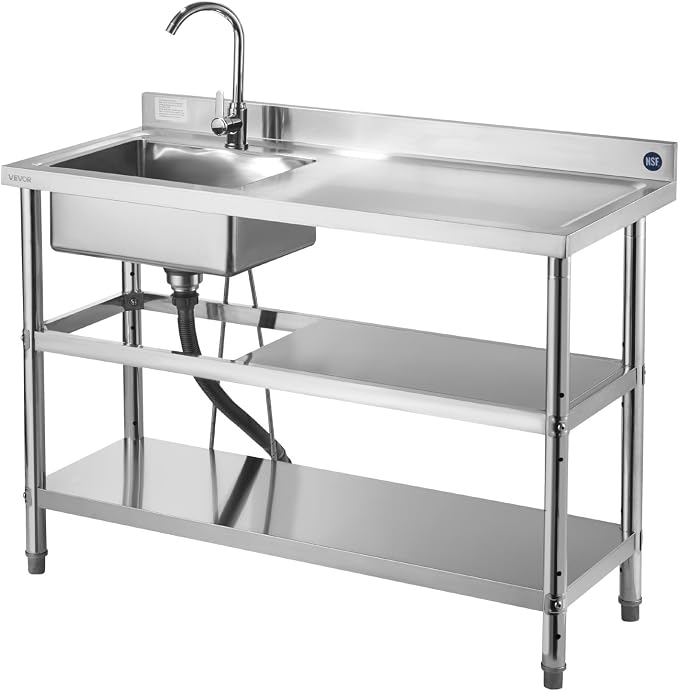 VEVOR Stainless Steel Utility Sink, Free Standing Single Bowl Commercial - Image 9