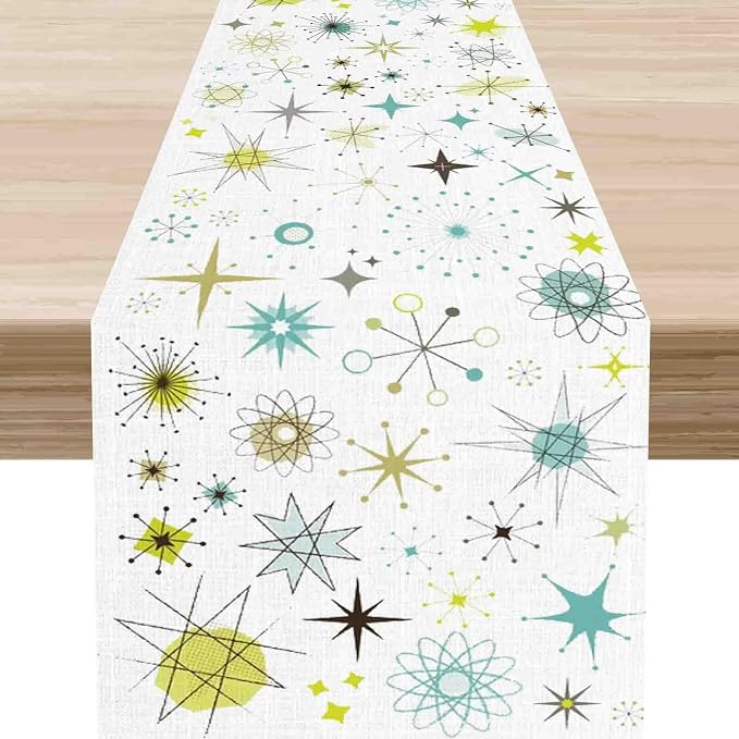Mid Century Table Runner, Retro 1950s Atomic Pattern Modern Abstract Geometric by Unknown