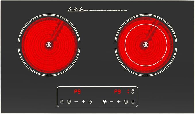 Electric Cooktop, 110V 2400W 2 Burner Electric Cooktop, Countertop and Built-in by PORFRITOR