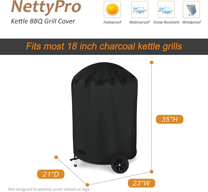 NettyPro Charcoal Kettle Grill Cover 18 inch - Image 5