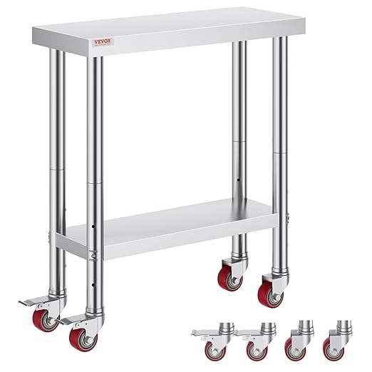 VEVOR Stainless Steel Work Table 30 x 12 x 34 Inch, 700 LBS Load Capacity by VEVOR