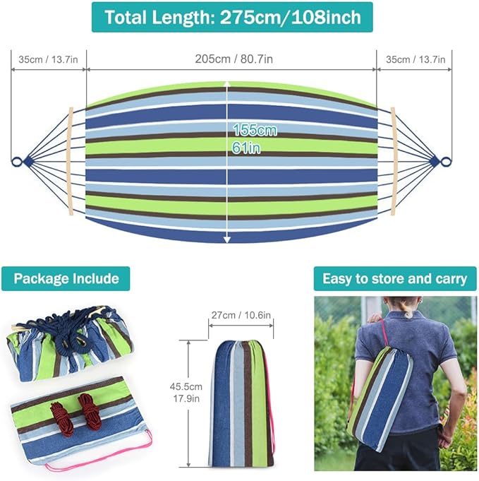 Camping Hammock with 320G Canvas, 550 lb Capacity, Light Green