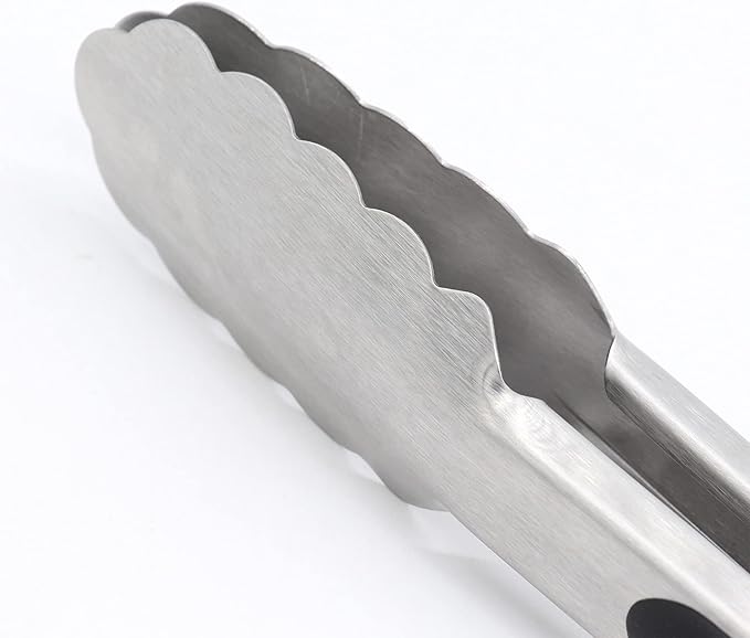 Tongs: Black 304 Stainless Steel with Locking Clip and Non-Slip Grip