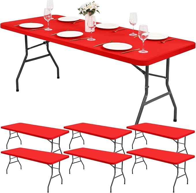 6 Pack Stretch Fabric Table Top Cap Cover, Washable Elastic Universal Rectangle by Pesonlook