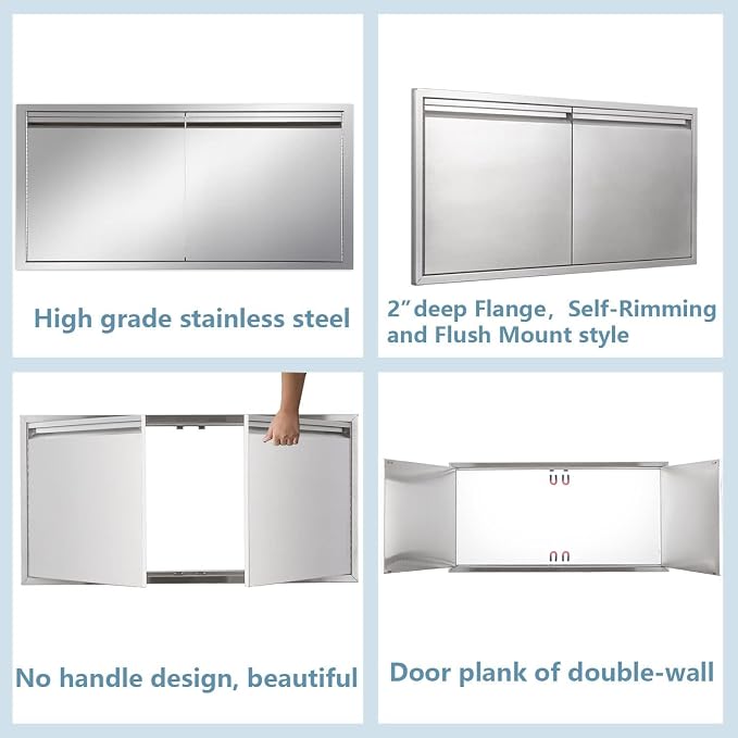 Outdoor Kitchen Door 42" W x 21" H inch Stainless Steel BBQ Double Door Flush - Image 5