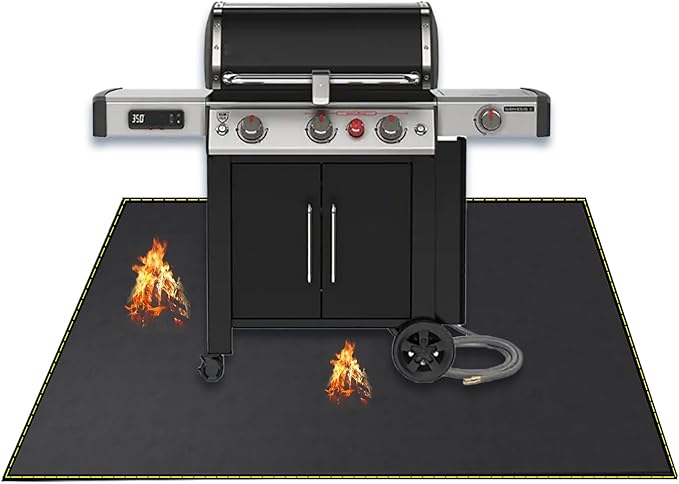 Grill Pad Floor Mat, 40x60 Inch, Black Silicone Fiberglass, Fireproof