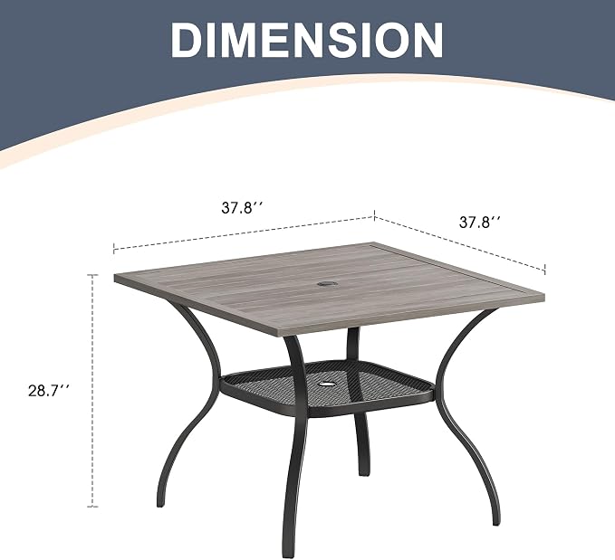 VICLLAX Patio Dining Table for 4 Square Metal Outdoor Table - Image 3
