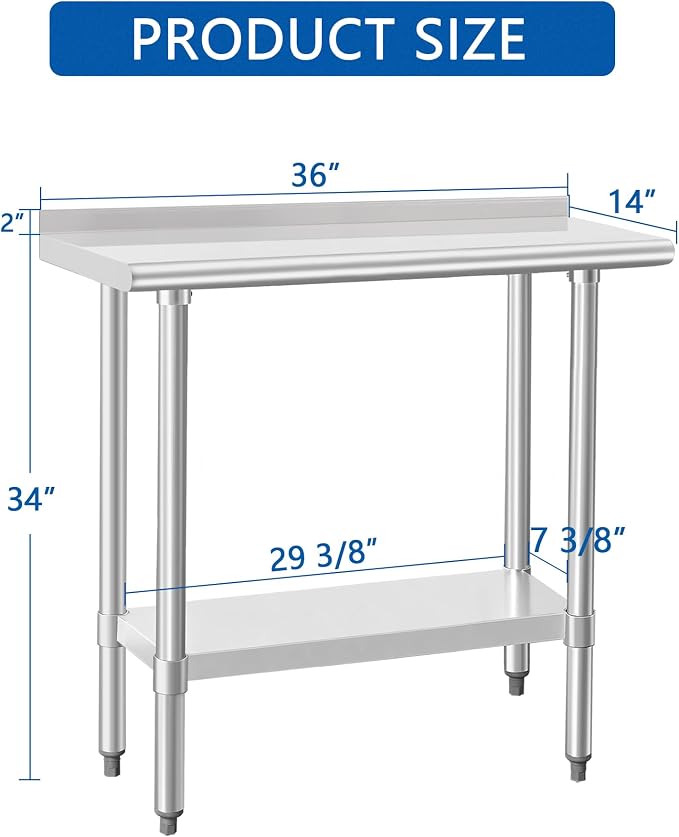 HARDURA Stainless Steel Commercial Work Table Prep Work Metal Table 14×36 Inches - Image 2
