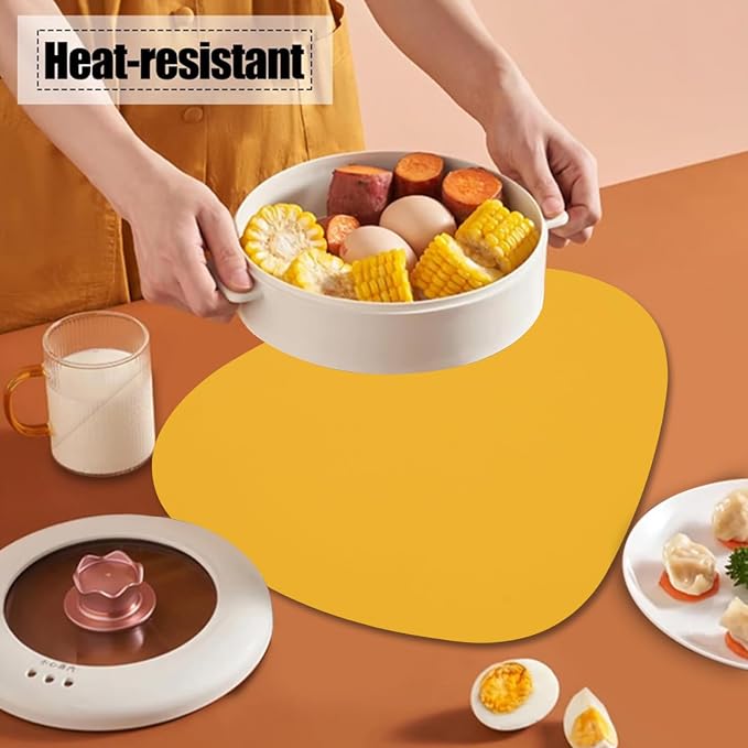 Faux Leather Placemats Set of 6 Waterproof, Round Reversible PU Placemat - Image 4