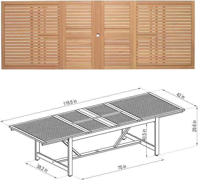 Amazonia Franklin 11-Piece Rectangular Extendable Patio Dining Set | Teak - Image 11