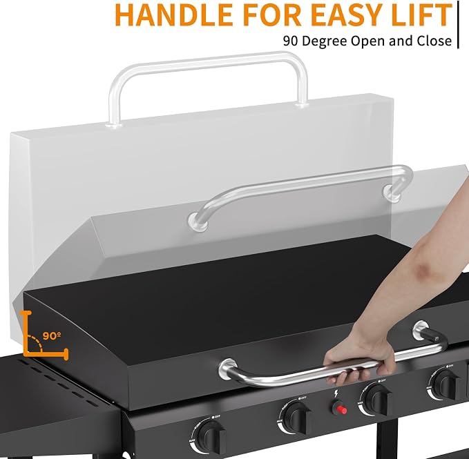 4 Burner BBQ Gas Griddle with Hood, 30 Inch Stainless Steel Portable Detachable - Image 5
