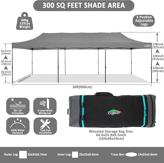 COBIZI 10x30 Pop up Canopy Tent 10x30 Canopy No Sidewall Waterproof Heavy Duty - Image 5