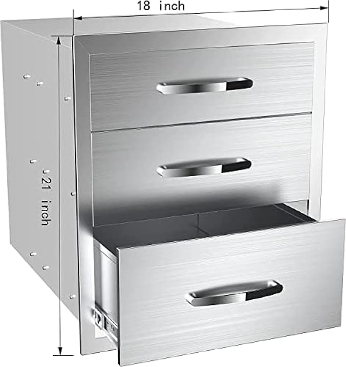 BBQ Outdoor Kitchen Drawers Stainless Steel 3-Drawer Enclosed Built-in Flush - Image 3