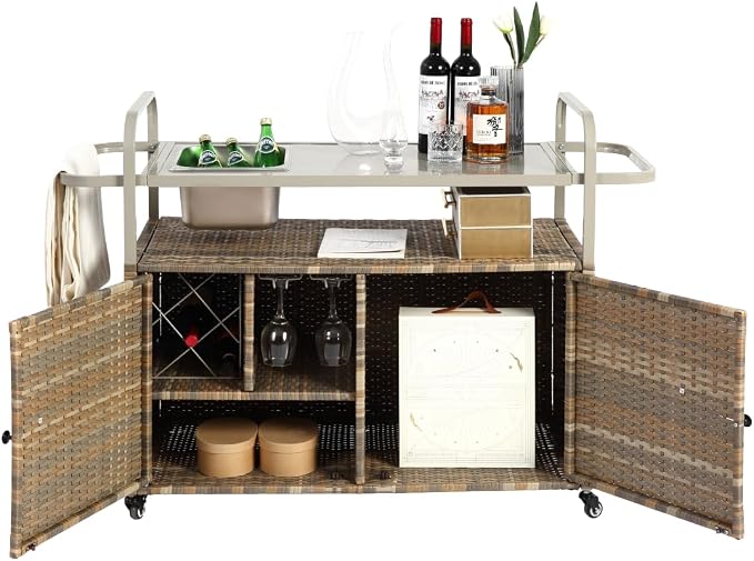Outdoor Table, Wicker Cart - Image 3