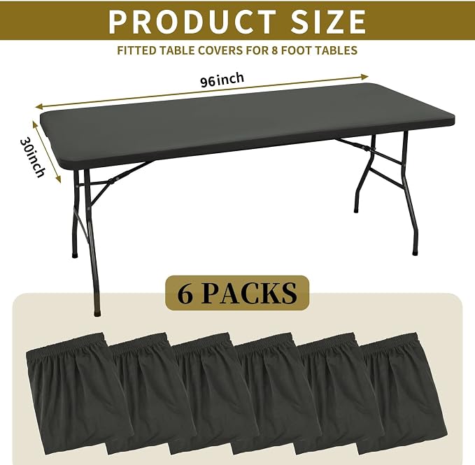 6 Pack Stretch Fabric Table Top Cap Cover, fits 8' Tables, Spandex Table Covers - Image 2