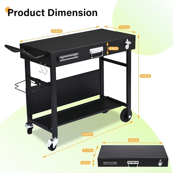 VINGLI Outdoor Grill Table Cart, Foldable Grill Cart - Image 3