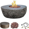 Elementi | Boulder Gas Fire Pit Cast Concrete Semi-Round Fire Table, Outdoor by AMSFireplaceInc