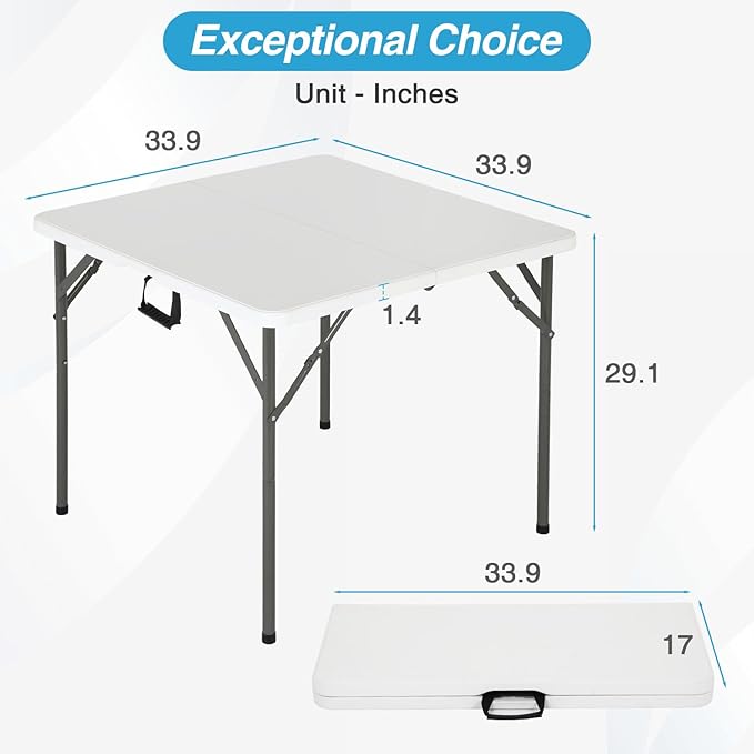 FDW 34" Folding Card Table Plastic Table Portable Square Height Dining Table - Image 3