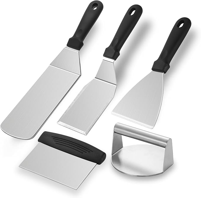Barbecue Tool Set, 5-Piece Stainless Steel Griddle Spatula Kit