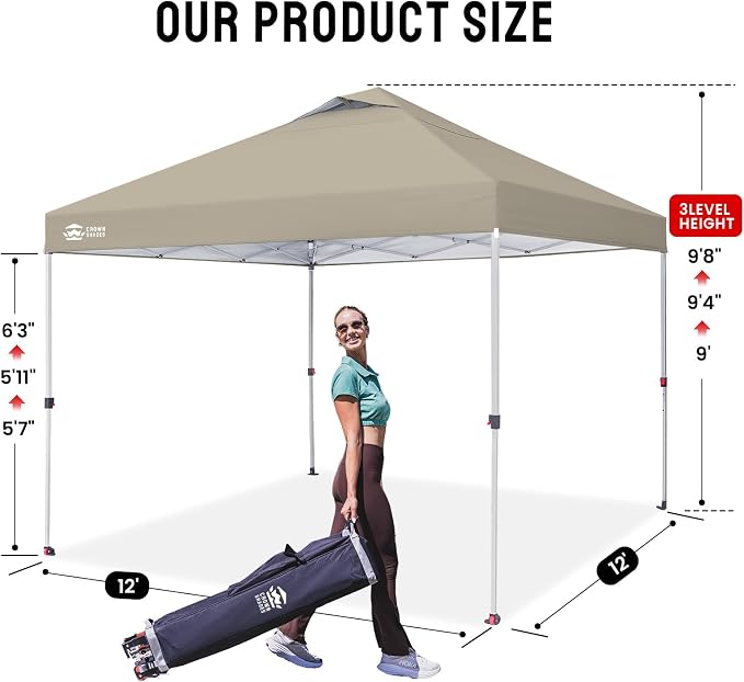 CROWN SHADES 12x12 Pop Up Canopy Outside Canopy, Patented One Push Tent Canopy - Image 6