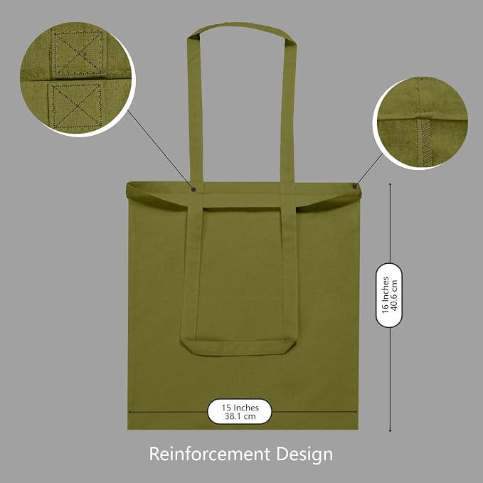 TOPDesign 24-Pack Economical 16"x15" Olive Green Cotton Tote Bags, Lightweight - Image 3