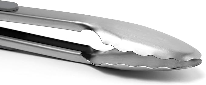 Tongs, 13 Inch Stainless Steel with Silicone Tips and Scalloped Edges