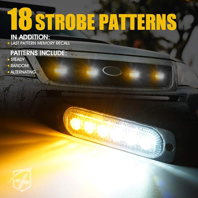 Xprite 4PCS LED Emergency Strobe Lights, Amber White 6-LED Surface Mount - Image 3