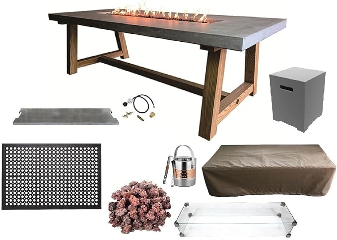 Elementi | Bundle Sonoma Gas Fire Pit Cast Concrete Rectangular Dining Fire by AMSFireplaceInc