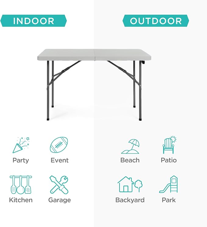 Best Choice Products 4ft Plastic Folding Table, Indoor Outdoor Heavy Duty - Image 4
