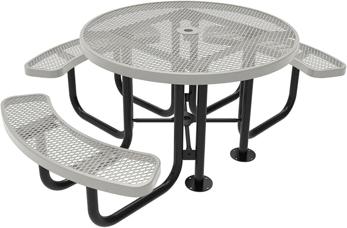 COATEDOUTDOORFURNITURE TRD3-GRY Heavy Duty Round Portable Picnic Table 3 Seat by CoatedOutdoorFurniture