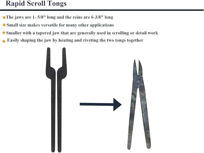 Tongs Set of 6 Blacksmith Blanks, 5/16 Inch Mild Steel, Black